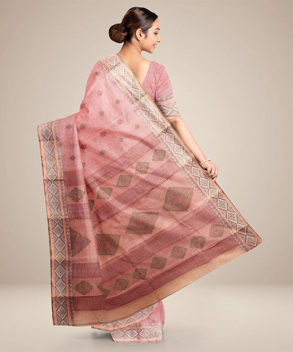 Pink green tangail cotton handloom saree