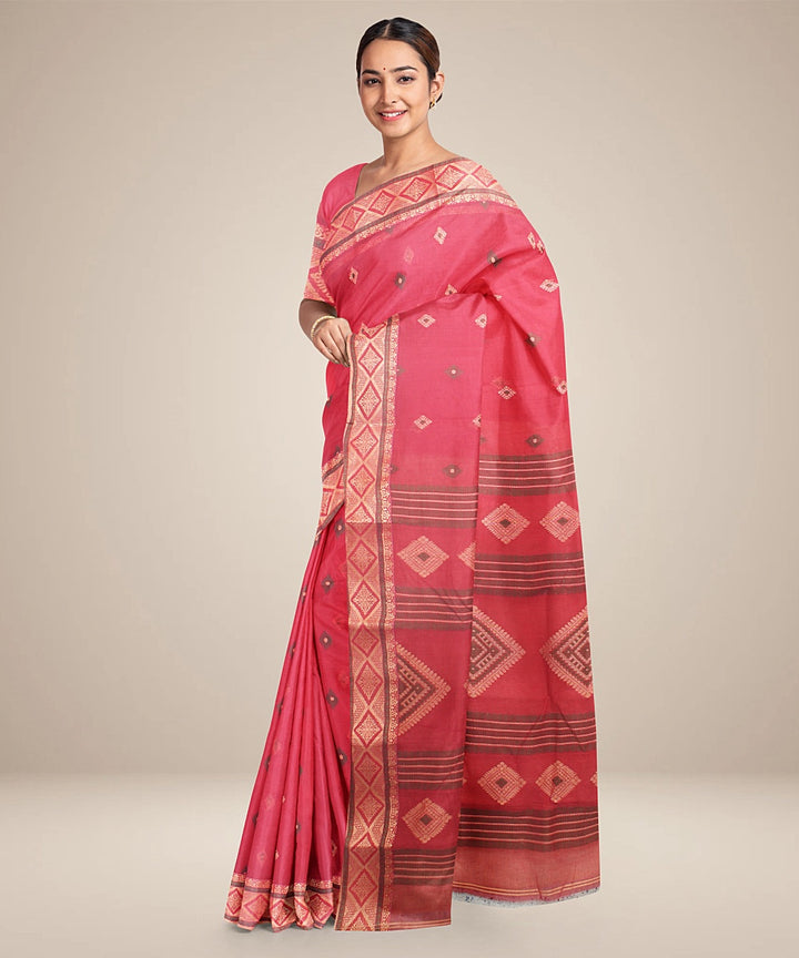 Red beige handloom tangail cotton saree