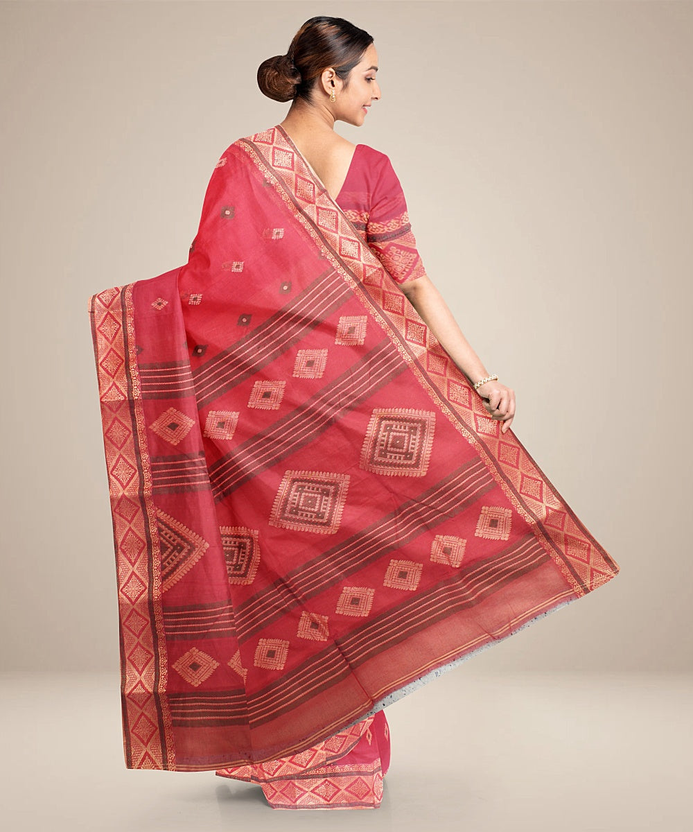 Red beige handloom tangail cotton saree