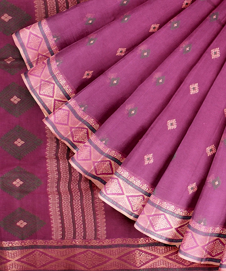 Purple beige bengal tangail cotton handloom saree