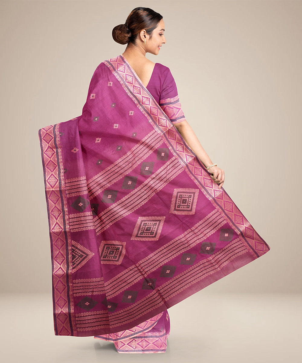 Purple beige bengal tangail cotton handloom saree