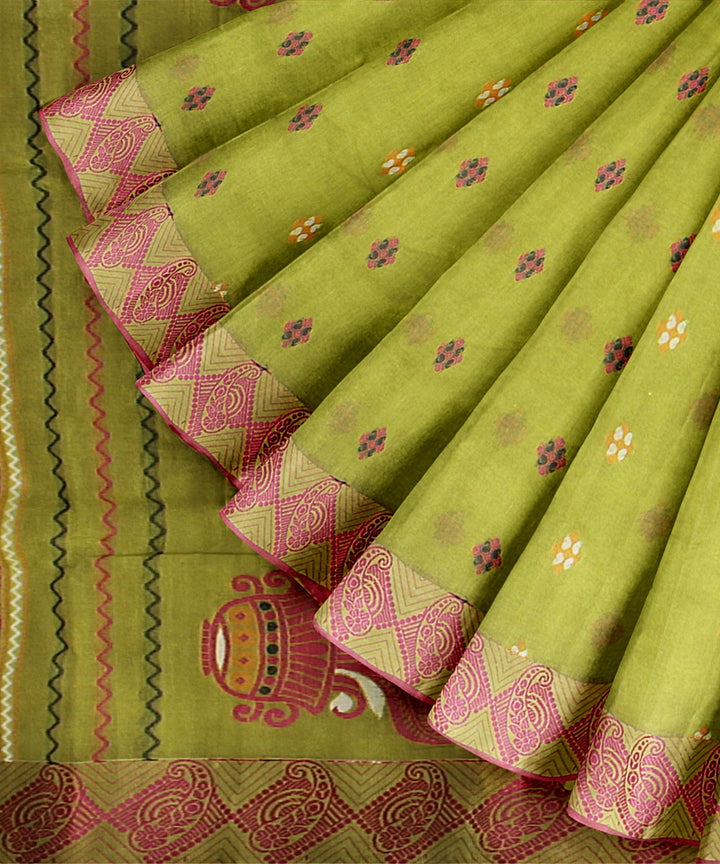 Light green red tangail cotton handloom saree