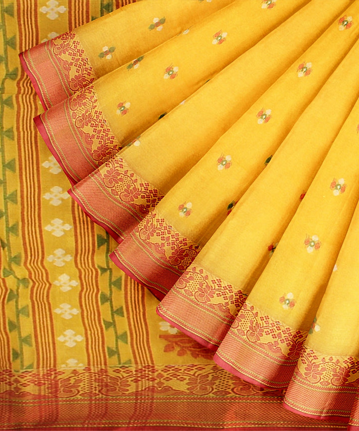 Yellow red tangail cotton handloom saree