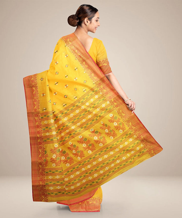 Yellow red tangail cotton handloom saree