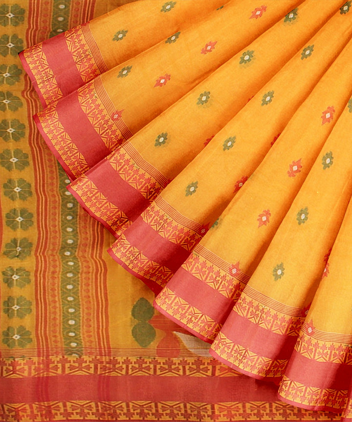 Orange red tangail cotton handloom saree