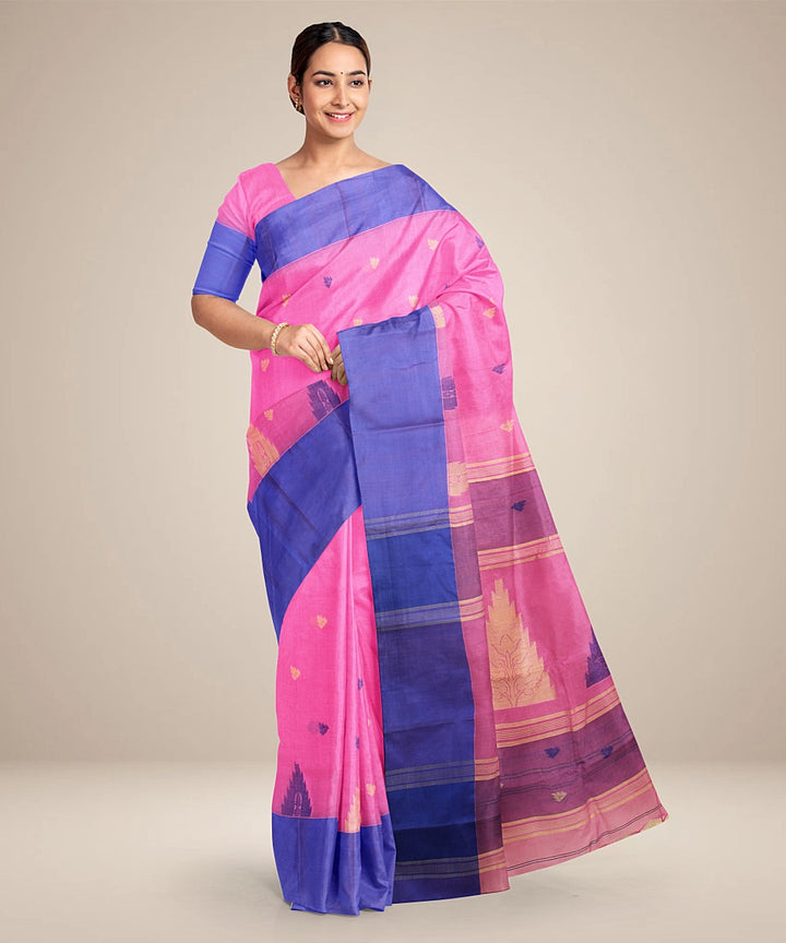 Magenta blue tangail handloom cotton saree