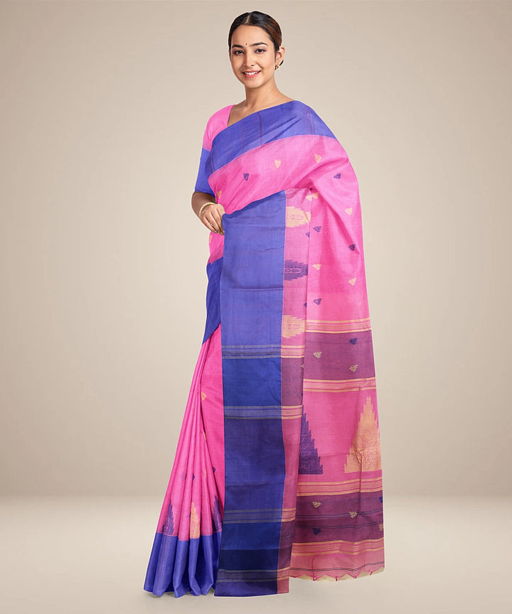 Magenta blue tangail handloom cotton saree