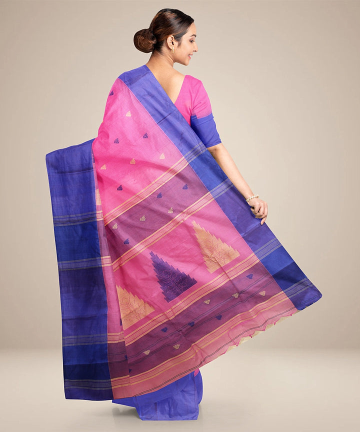 Magenta blue tangail handloom cotton saree