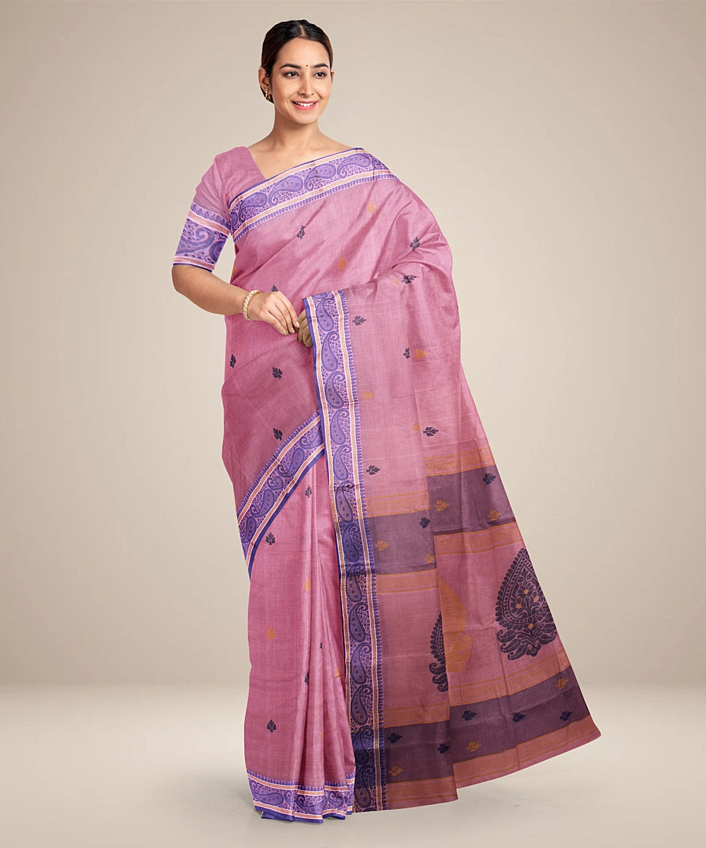 Lavender magenta blue tangail cotton handloom saree