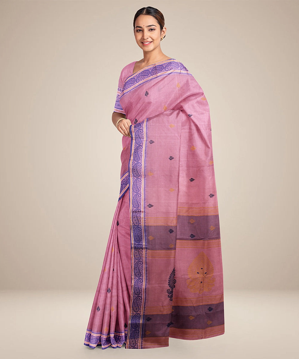 Lavender magenta blue tangail cotton handloom saree