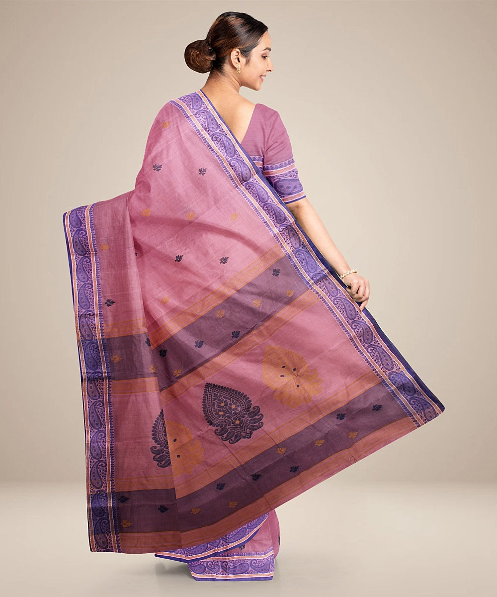 Lavender magenta blue tangail cotton handloom saree