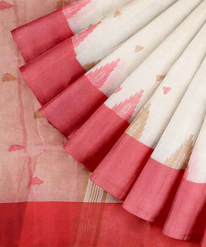 Off white red tangail cotton handloom saree