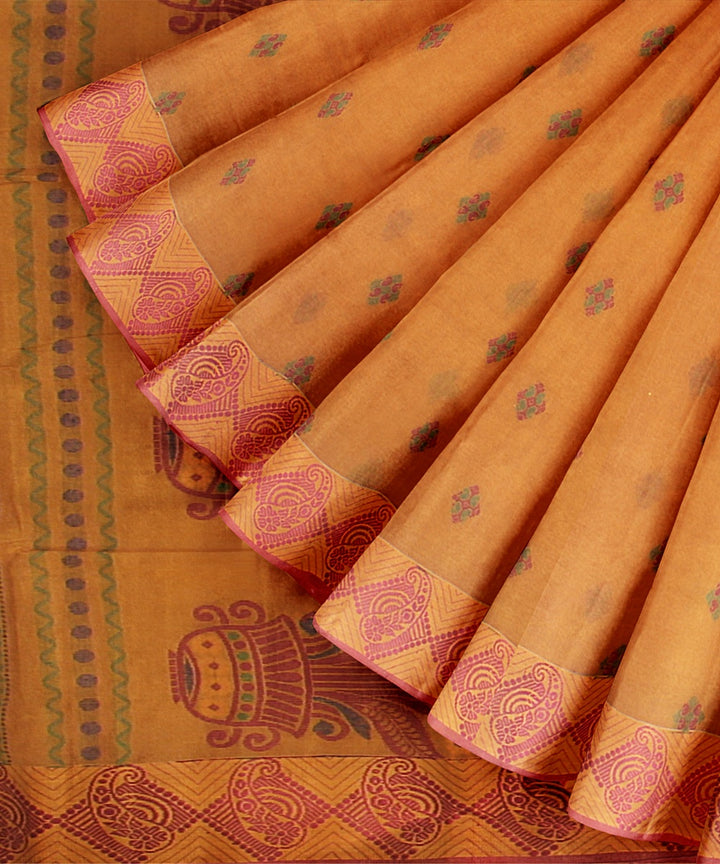 Orange maroon tangail cotton handloom saree