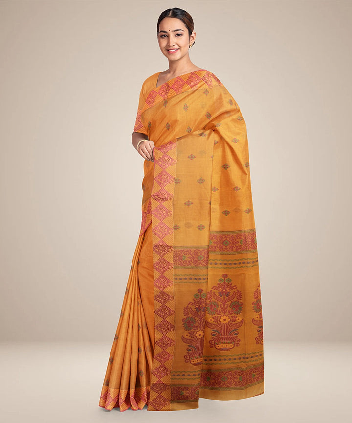 Orange maroon tangail cotton handloom saree