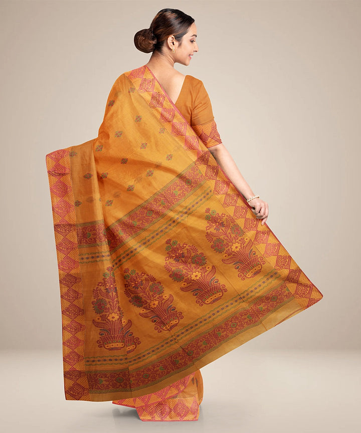 Orange maroon tangail cotton handloom saree