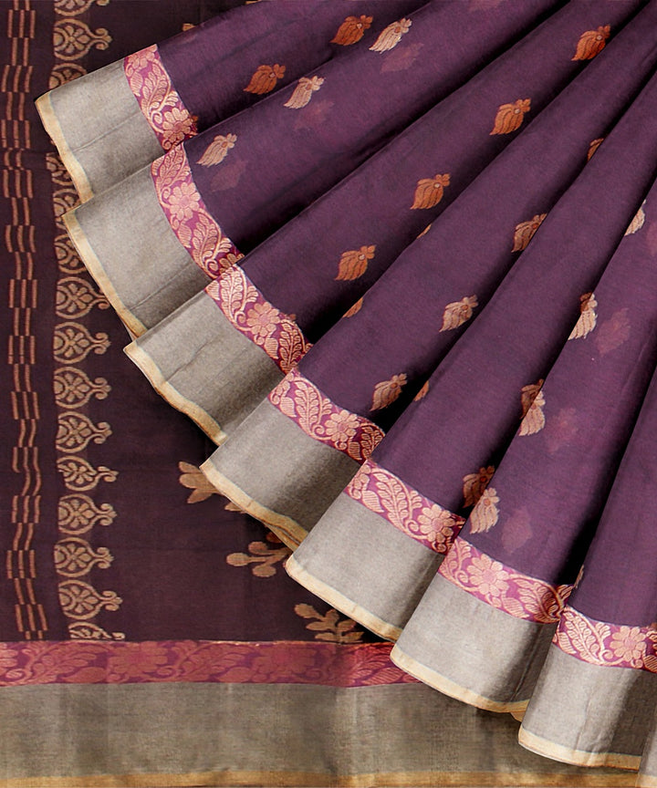 Purple beige tangail cotton handloom saree