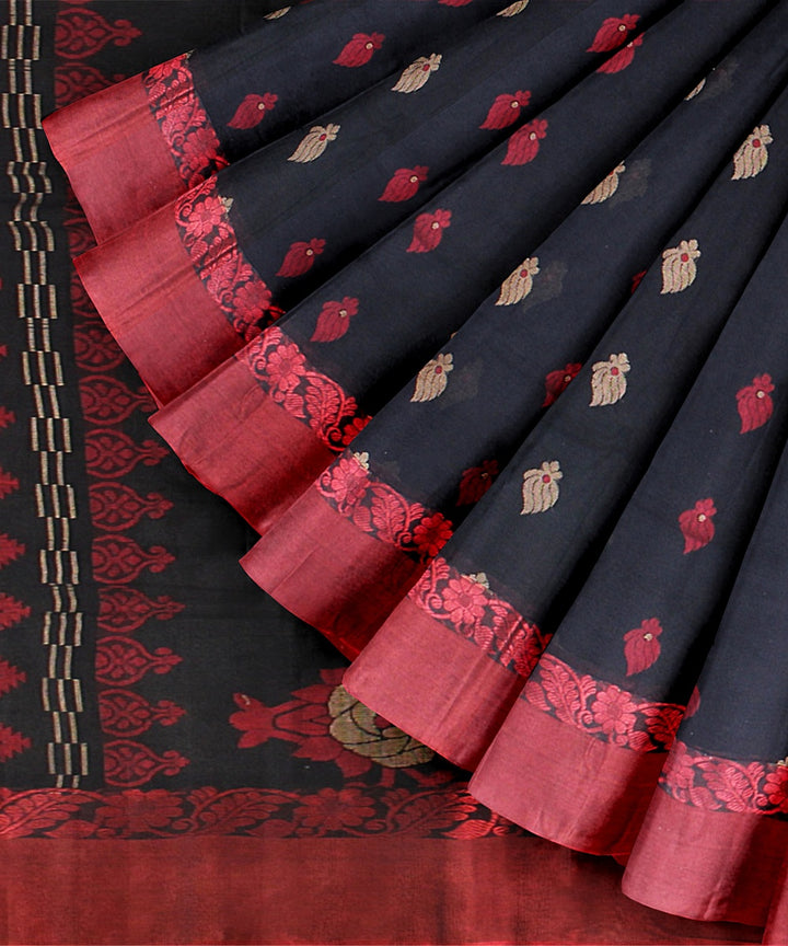 Black maroon tangail cotton handloom saree