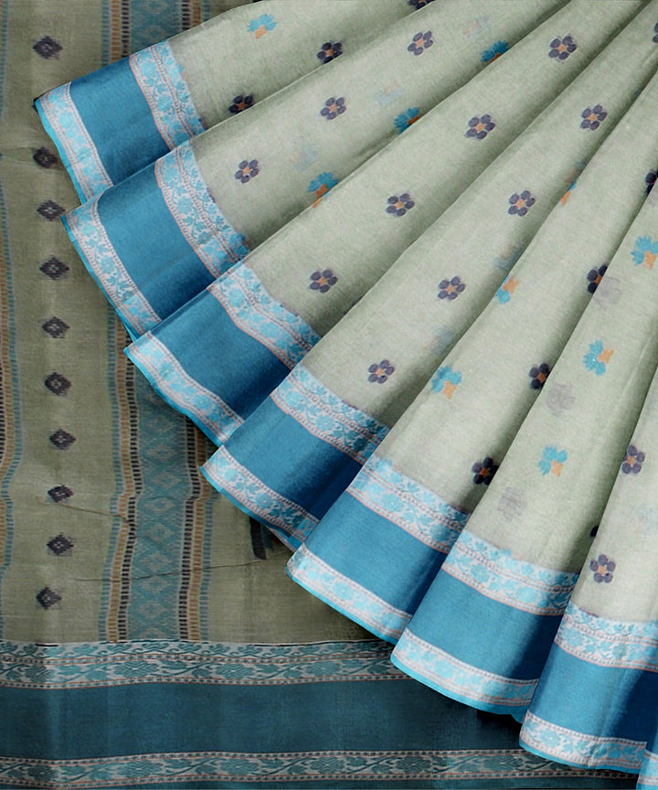 Lime green lightgreen tangail cotton handloom saree