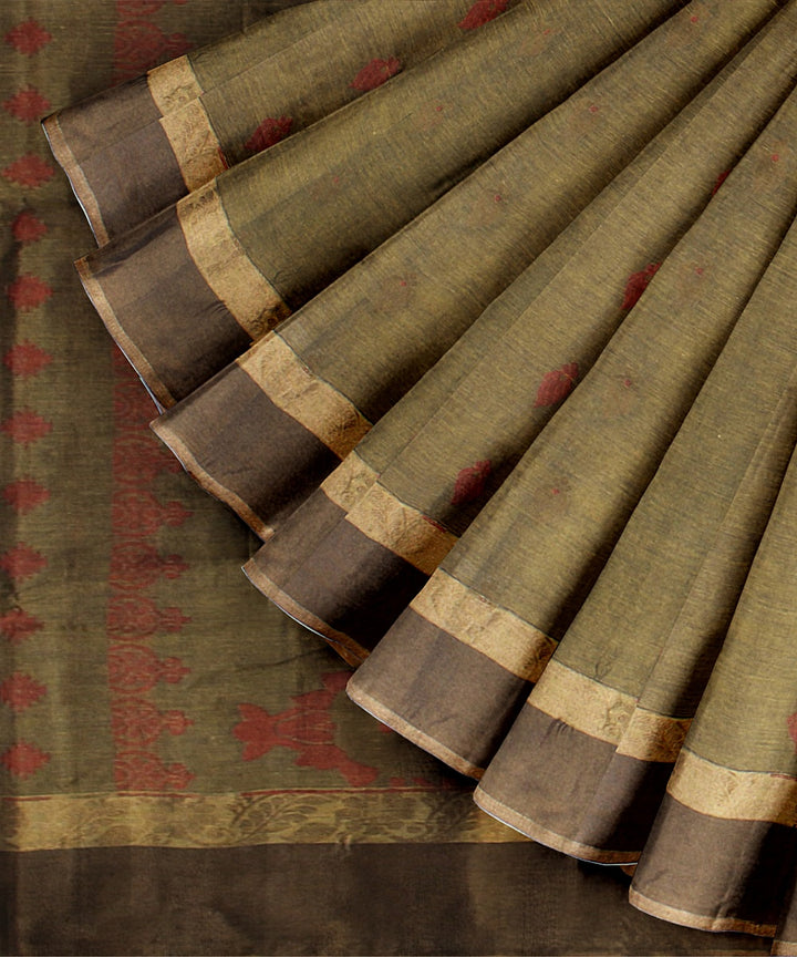 Saddle brown tangail cotton handloom saree