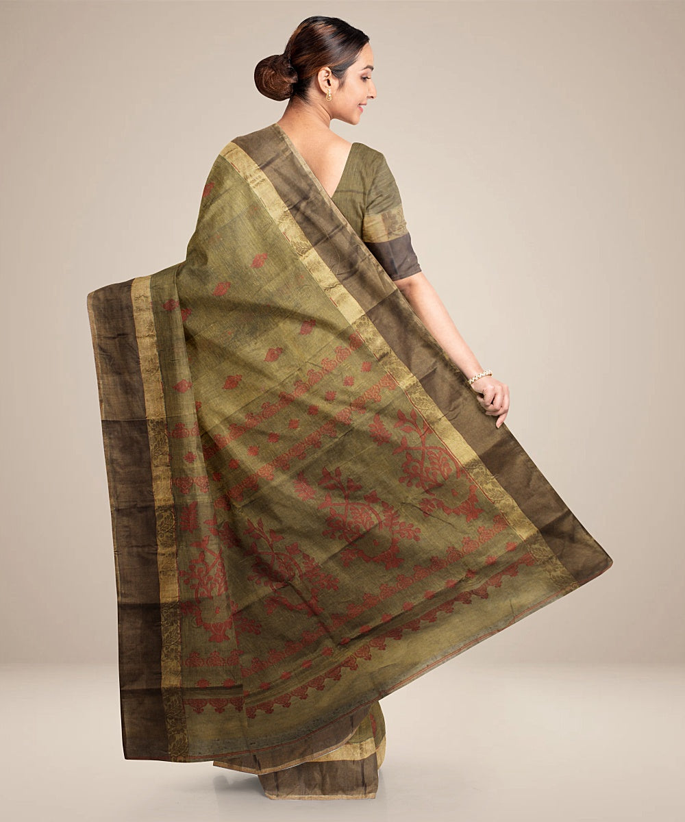 Saddle brown tangail cotton handloom saree