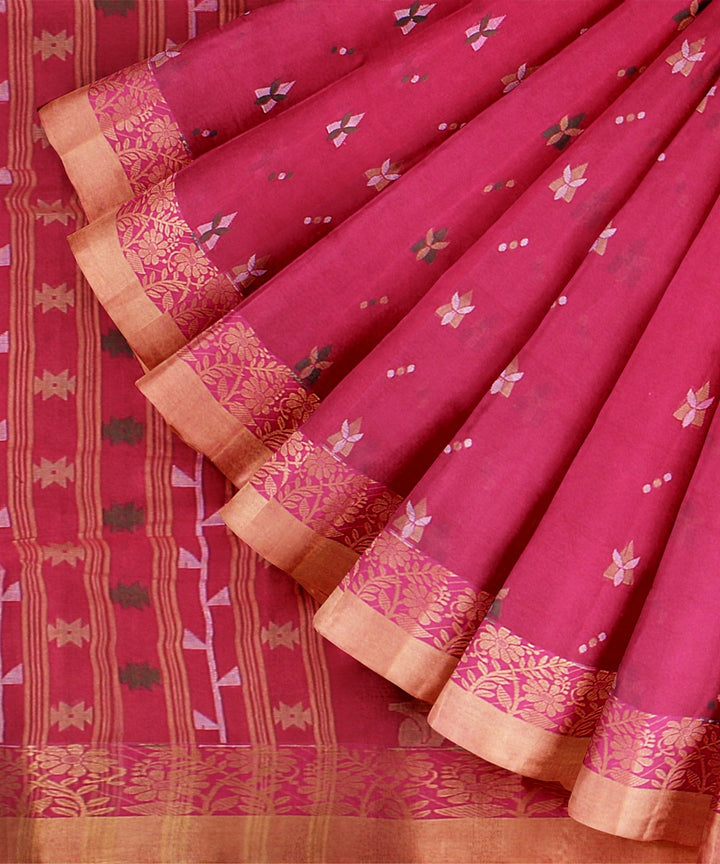 Magenta cream tangail cotton handloom saree