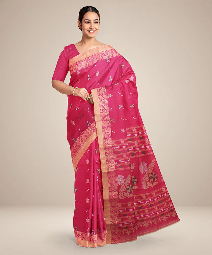 Magenta cream tangail cotton handloom saree