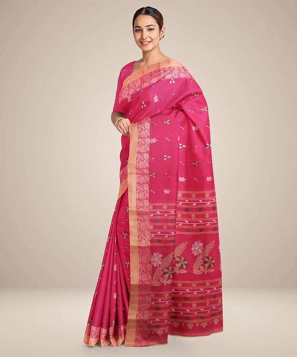 Magenta cream tangail cotton handloom saree
