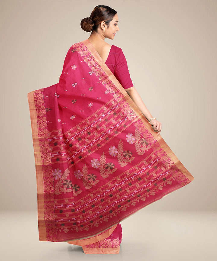 Magenta cream tangail cotton handloom saree