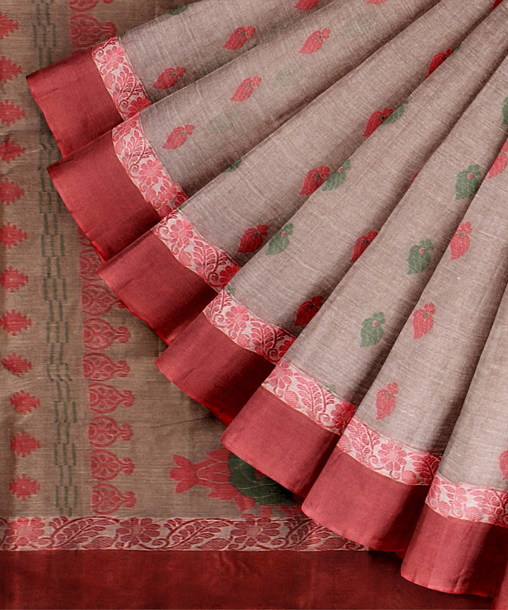 Brown red tangail cotton handloom saree