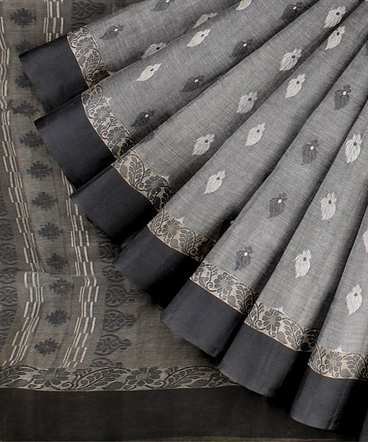 Grey black tangail cotton handloom saree