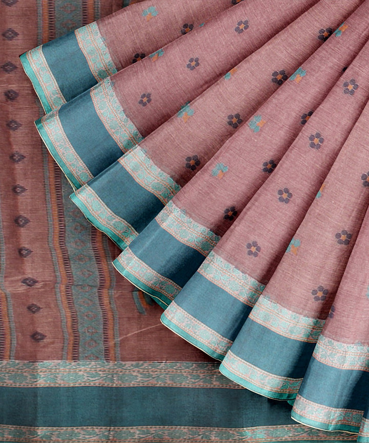 Brown green tangail cotton handloom saree