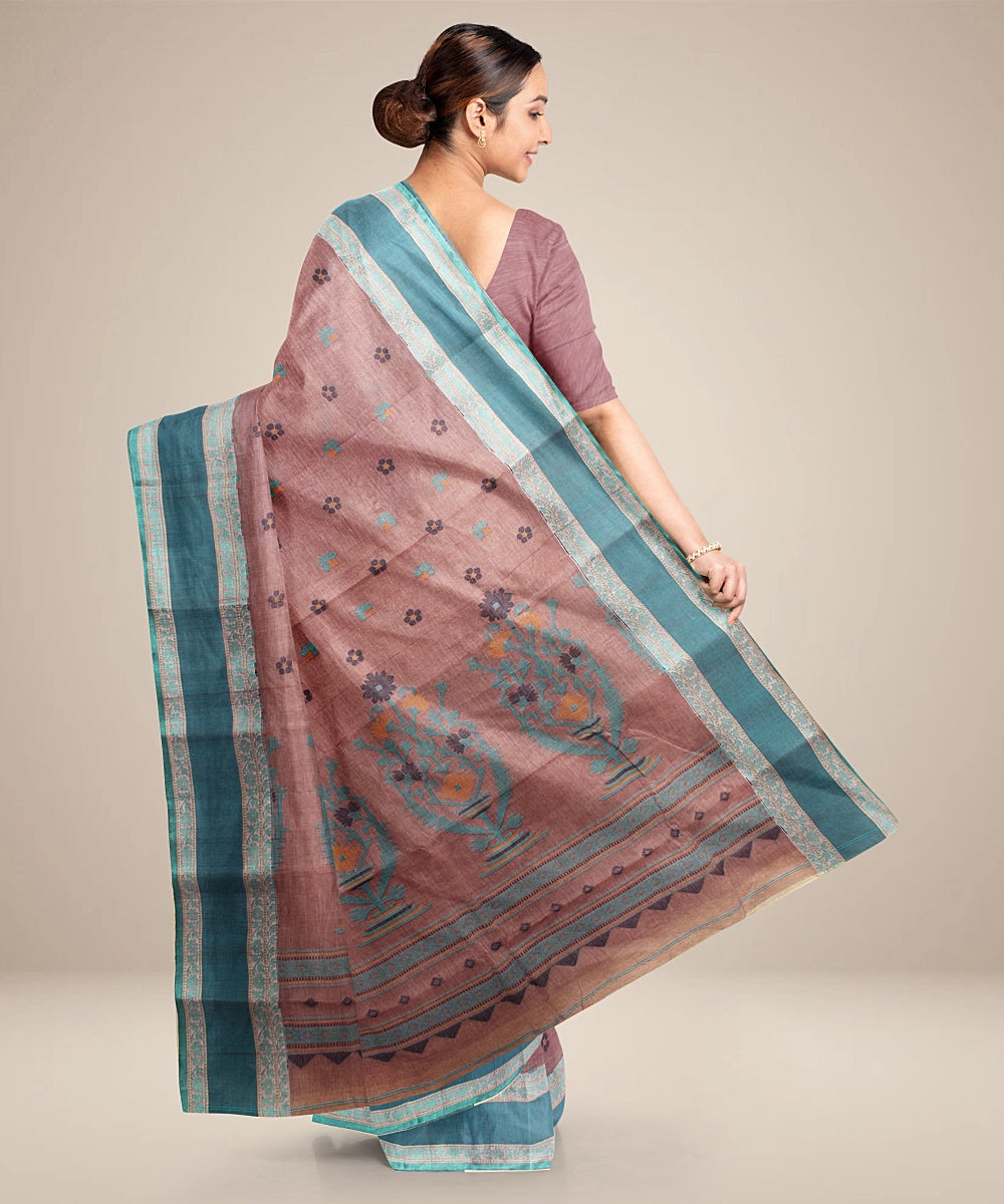 Brown green tangail cotton handloom saree