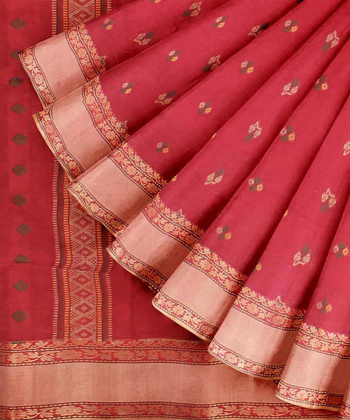 Red beige tangail cotton handloom saree