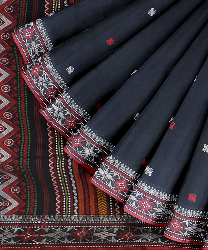 Black maroon bengal cotton handloom saree