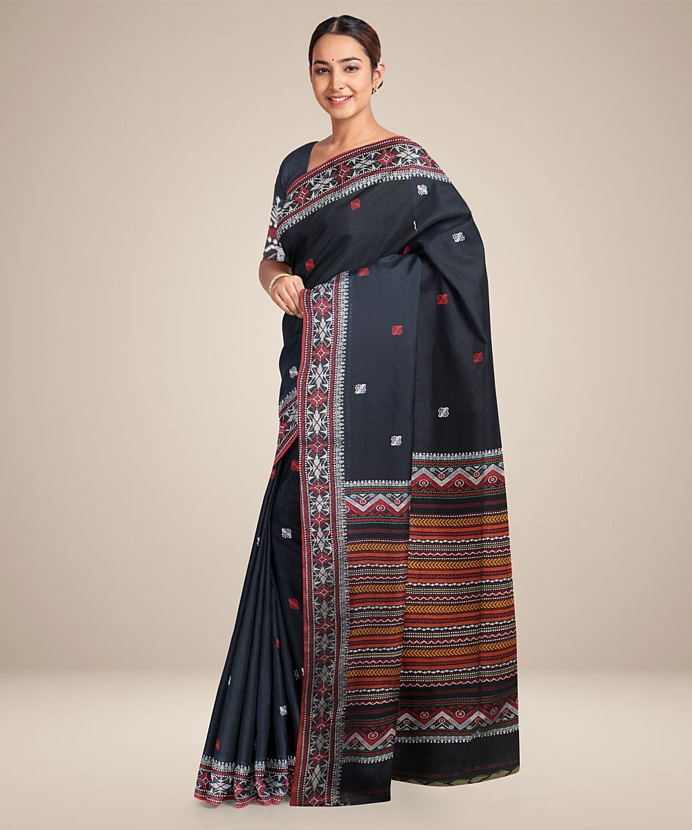 Black maroon bengal cotton handloom saree