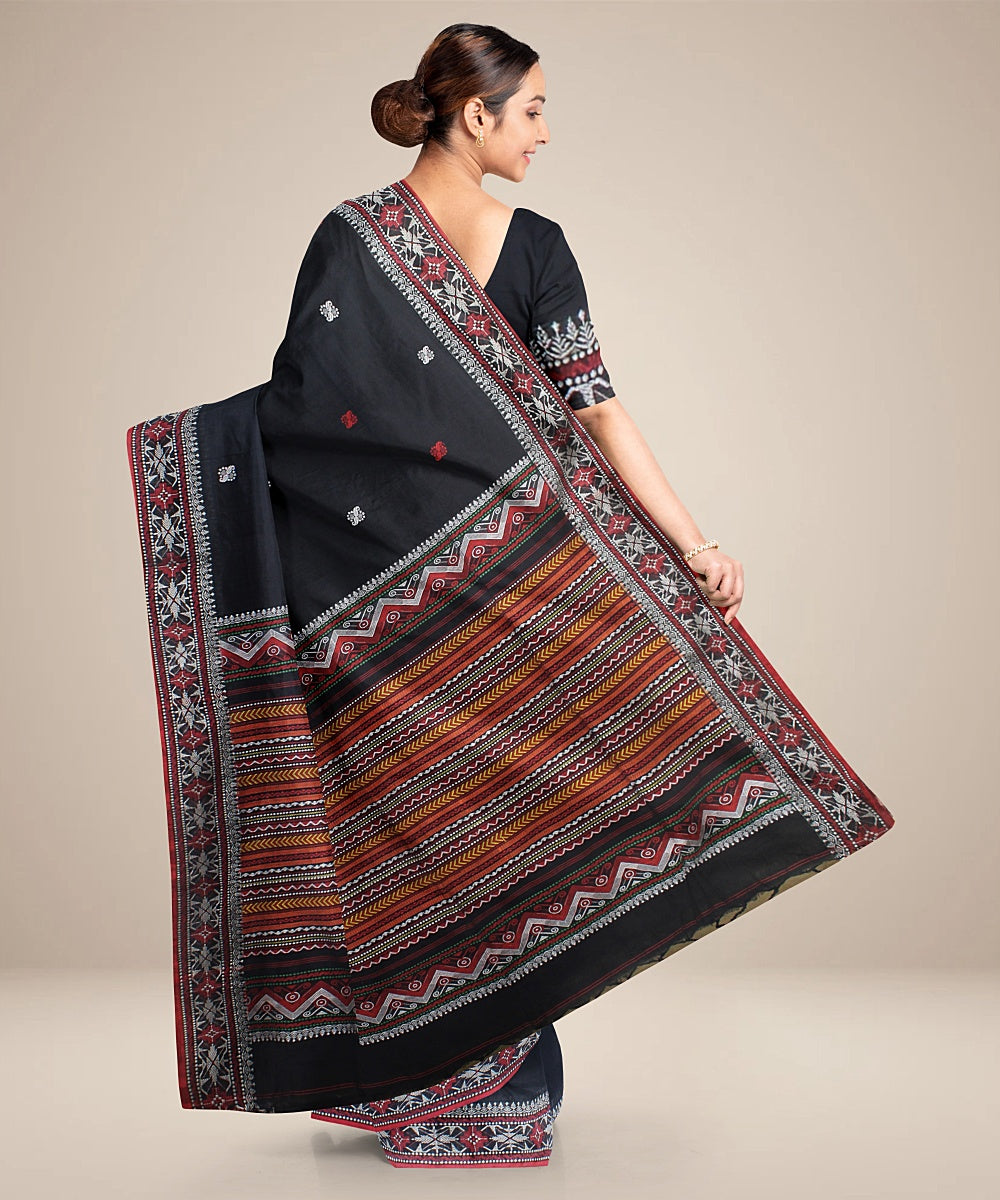 Black maroon bengal cotton handloom saree