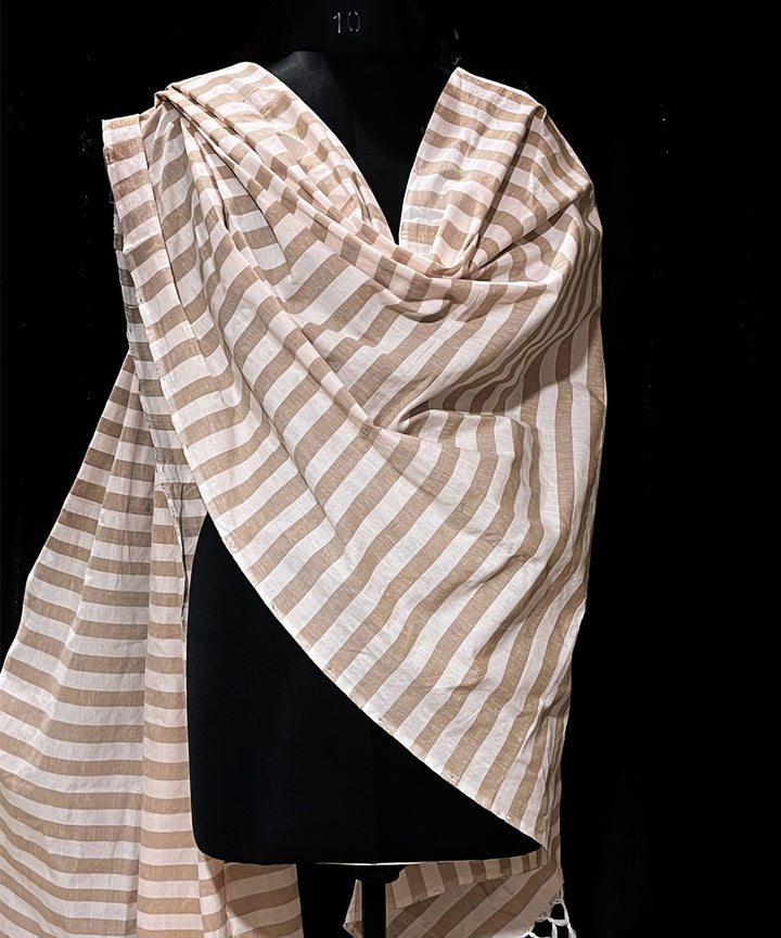 Brown white handwoven cotton dupatta