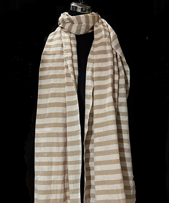 Brown white handwoven cotton dupatta