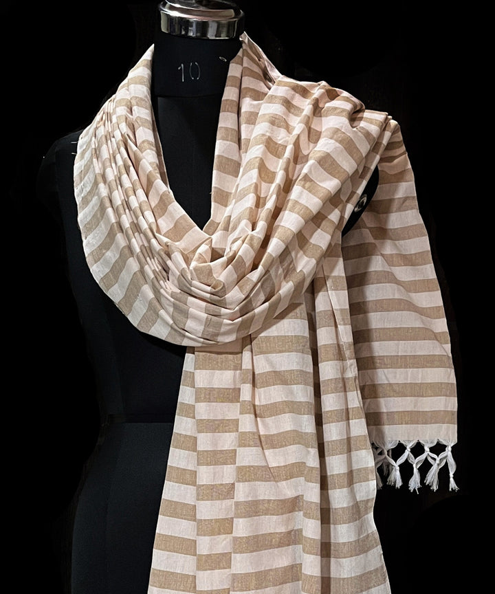 Brown white handwoven cotton dupatta