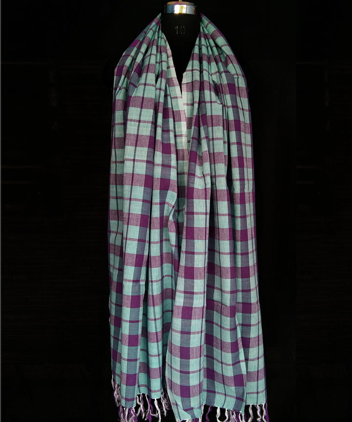 Sea green purple handwoven cotton dupatta