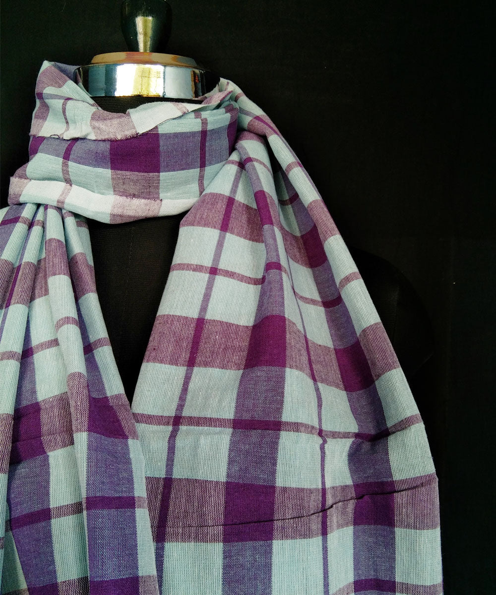 Offwhite purple handwoven cotton dupatta