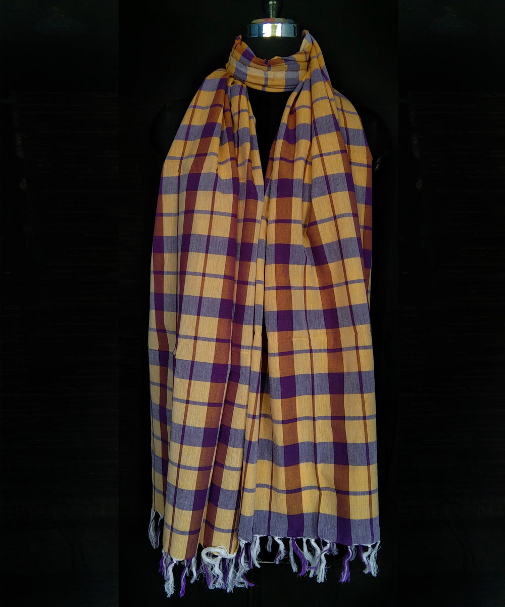 Yellow violet handwoven cotton dupatta