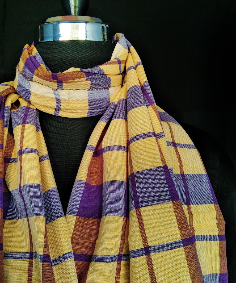 Yellow violet handwoven cotton dupatta