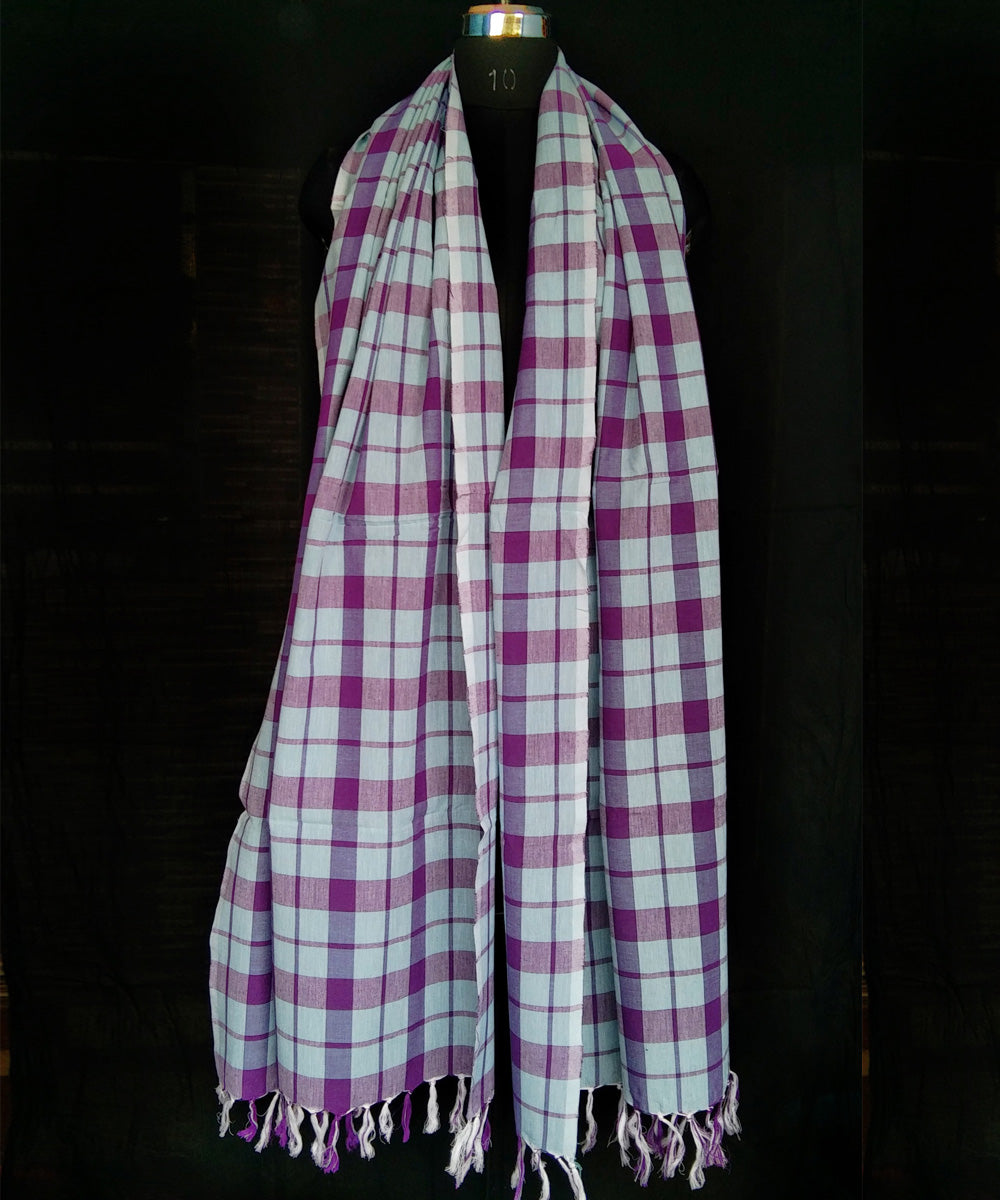 Offwhite purple handwoven cotton dupatta