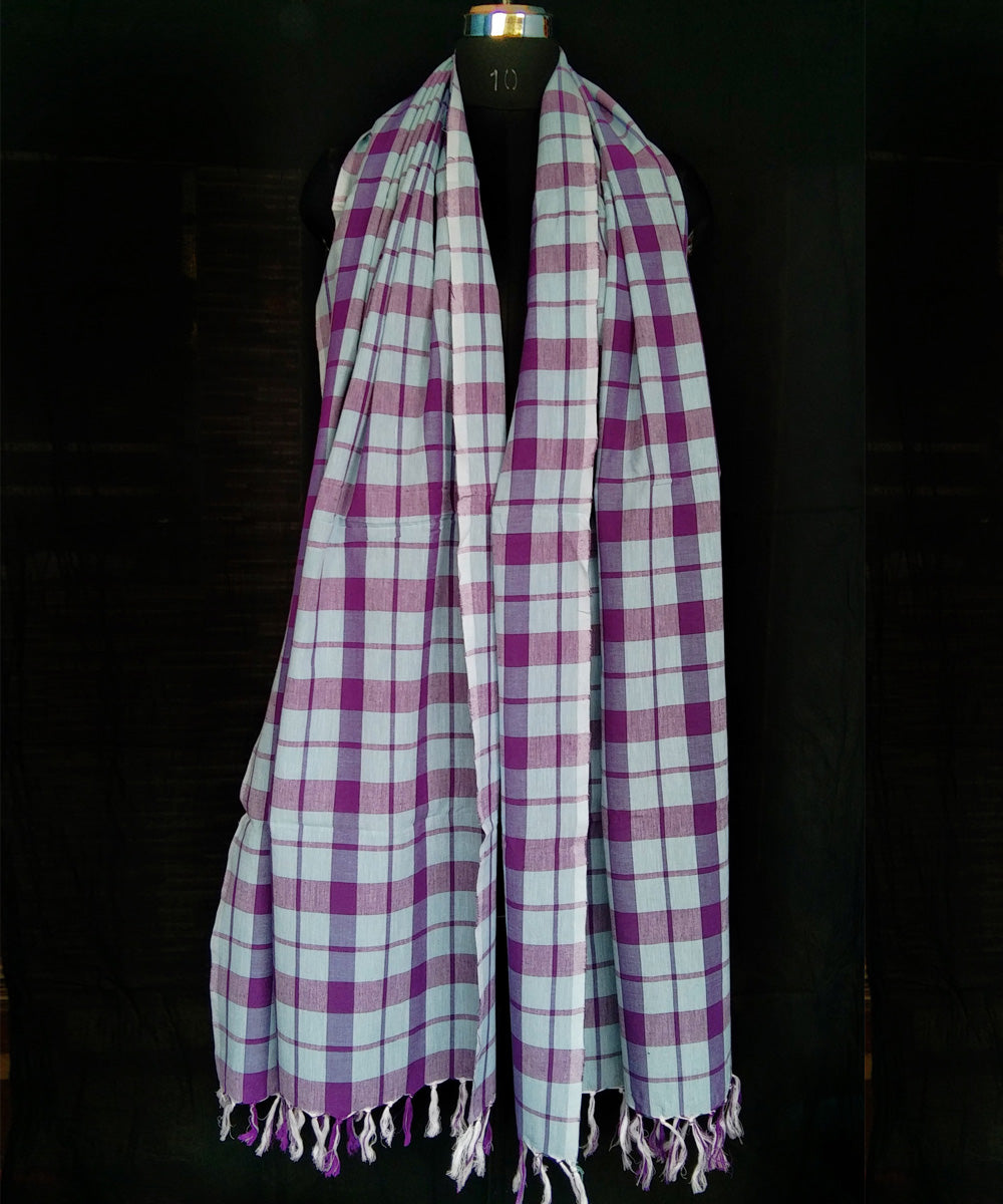 Sky blue purple handwoven cotton dupatta