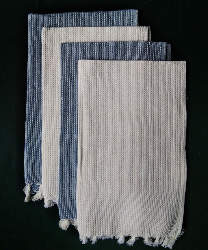 Set of 4 offwhite blue cotton handwoven napkin