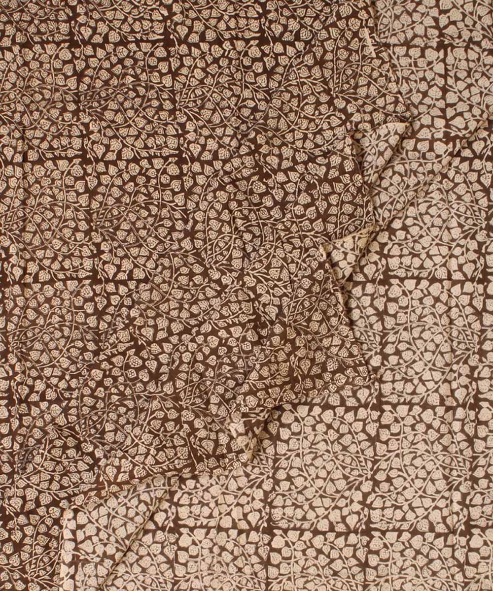 Beige moody grey cotton hand block bagh printed fabric
