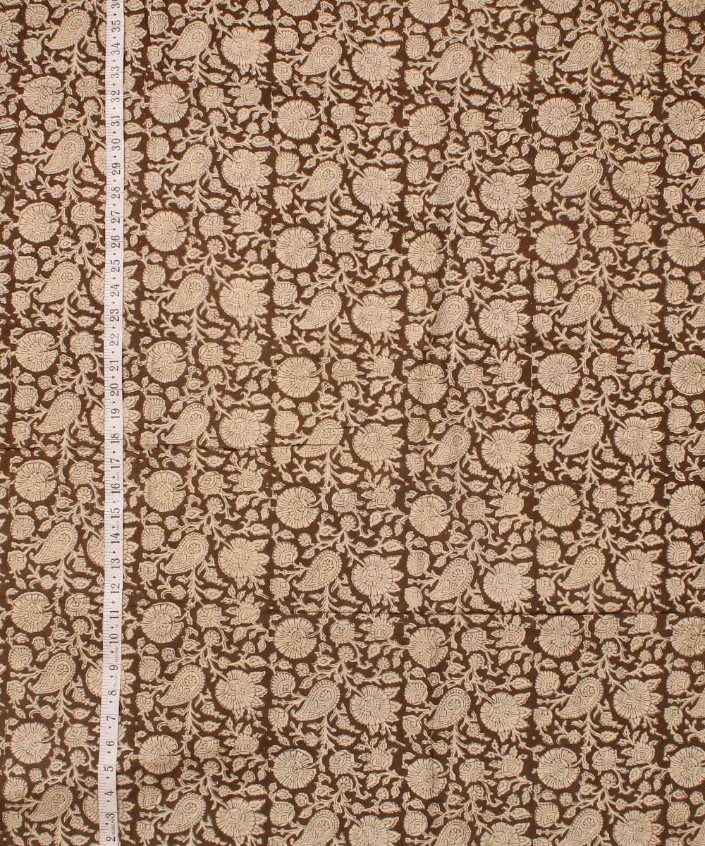 Beige grey hand block bagh printed cotton fabric