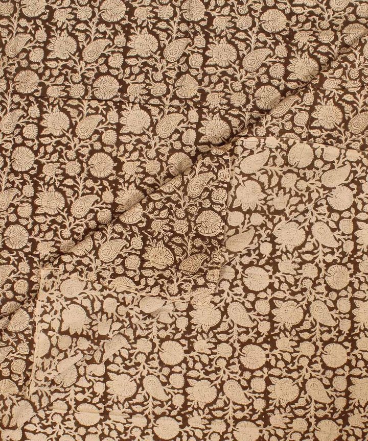 Beige grey hand block bagh printed cotton fabric