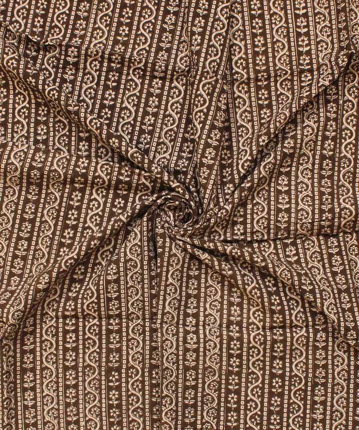 Beige moody grey hand block bagh printed cotton fabric